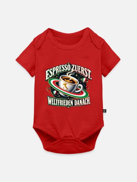 Espresso zuerst. Weltfrieden danach. - Baby Premium Kurzarmbody - Rot