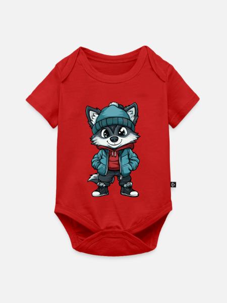 Wolf mit Winterjacke und Mütze - Baby Premium Kurzarmbody - Rot