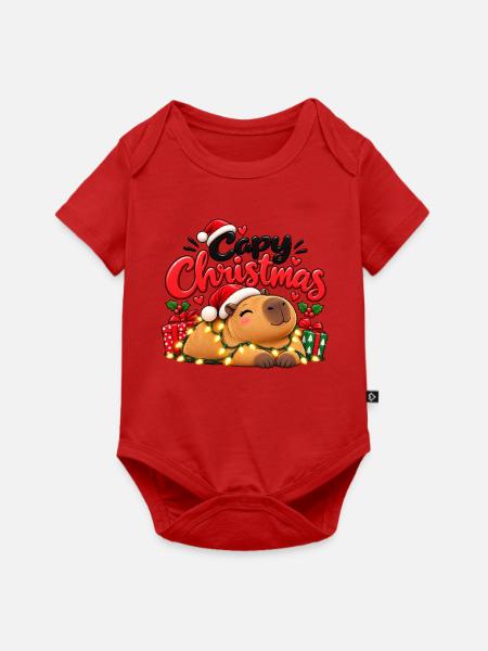 Capy Christmas – Süsses Capybara Weihnachten - Baby Premium Kurzarmbody - Rot