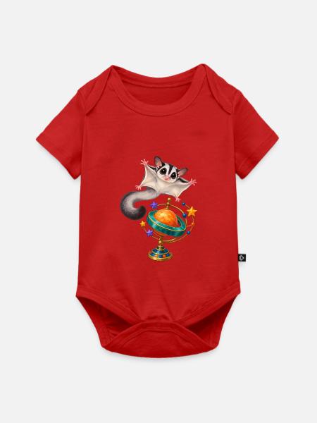 Gleitbeutler mit buntem Planeten-Ringkreisel - Baby Premium Kurzarmbody - Rot