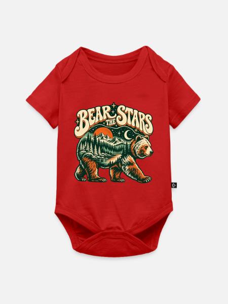 Bär unter Sternen – Berglandschaft Retro - Baby Premium Kurzarmbody - Rot