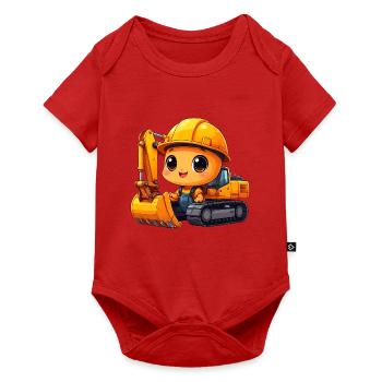Kleiner Kawaii Bagger Bauarbeiter Helm T-Shirt - Baby Premium Kurzarmbody - Rot - Vorne