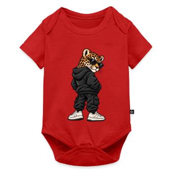Leopard im Streetstyle – Urbaner Wildkatzenlook - Baby Premium Kurzarmbody - Rot - Vorne