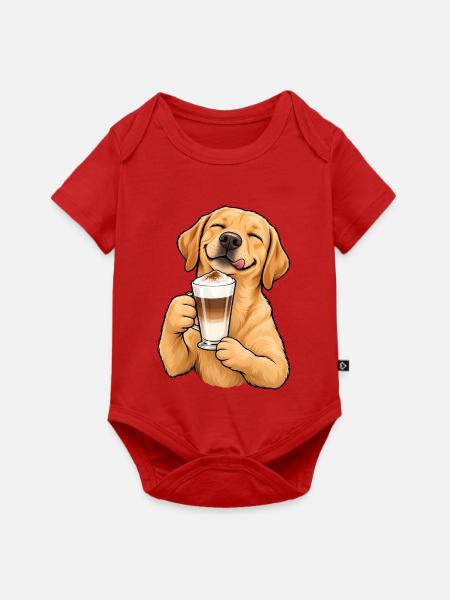Labrador mit Latte Macchiato – Kaffeepause - Baby Premium Kurzarmbody - Rot