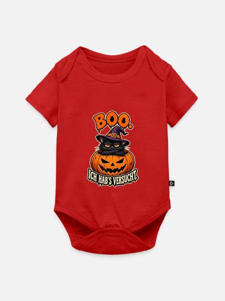 Boo Kürbiskatze mit Hexenhut - Baby Premium Kurzarmbody - Rot