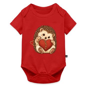 Süßer Igel repariert ein Herz mit goldenem Faden - Baby Premium Kurzarmbody - Rot - Vorne