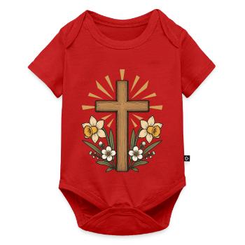 Kreuz mit Blumenpracht - Baby Premium Kurzarmbody - Rot - Vorne