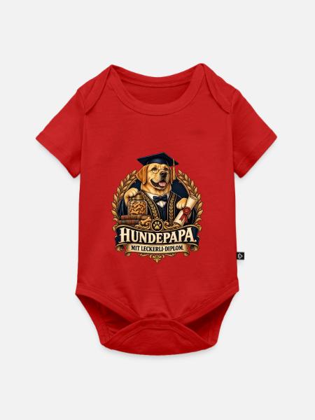 Hundepapa mit Leckerli-Diplom - Baby Premium Kurzarmbody - Rot