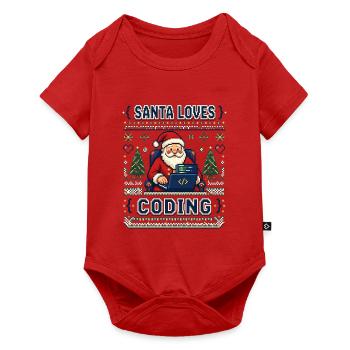Santa Loves Coding – Pixel Ugly Sweater Look - Baby Premium Kurzarmbody - Rot - Vorne
