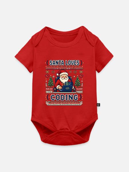 Santa Loves Coding Pixel Ugly Sweater - Baby Premium Kurzarmbody - Rot