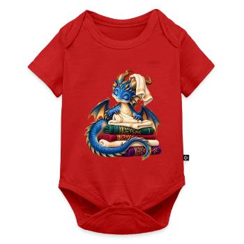 Blauer Drache auf einem Stapel Handtücher - Baby Premium Kurzarmbody - Rot - Vorne