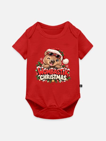 Wombastik Christmas Wombat mit Sonnenbrille - Baby Premium Kurzarmbody - Rot