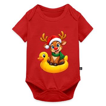 Rentier mit Ente Badeente Schwimmreifen - Baby Premium Kurzarmbody - Rot - Vorne