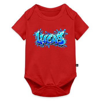 LUCAS explodiert in Neonblau! Epischer Graffiti-Name - Baby Premium Kurzarmbody - Rot - Vorne