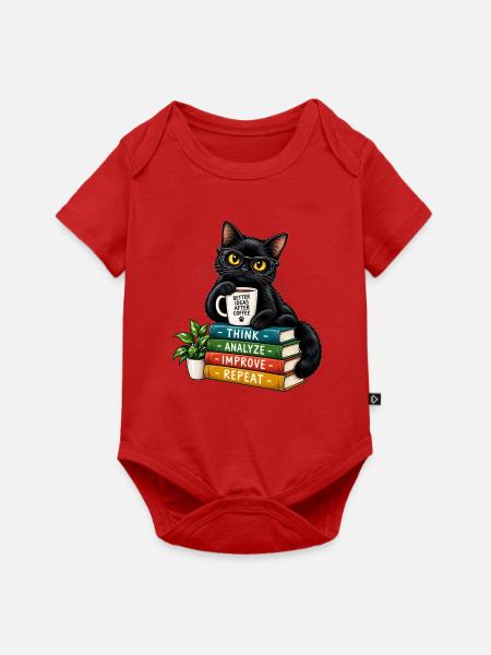 Nerdy Katze mit Kaffee und Büchern - Baby Premium Kurzarmbody - Rot
