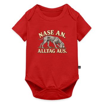 Schnuffelnder_Weimaraner_mit_Vintage-Schriftzug - Baby Premium Kurzarmbody - Rot - Vorne
