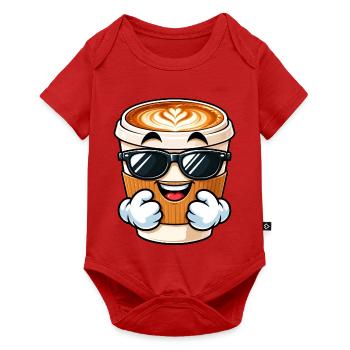 Cooler Cartoon Kaffee Cappuccino - Baby Premium Kurzarmbody - Rot - Vorne