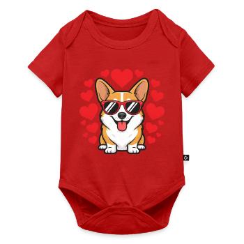 Corgi Valentine Hearts Sonnenbrille Welpenliebe - Baby Premium Kurzarmbody - Rot - Vorne