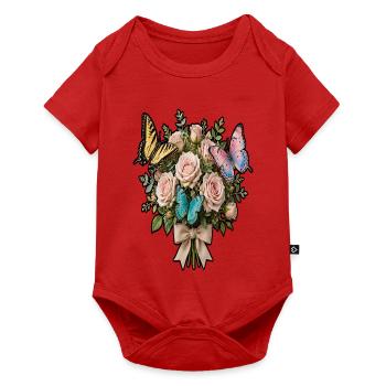 Rosen- und Schmetterlingsstrauß - Baby Premium Kurzarmbody - Rot - Vorne