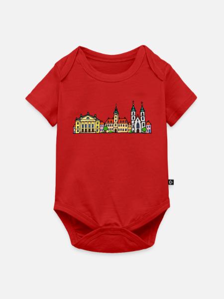 Weimar Skyline im bunten Wachsmalstil - Baby Premium Kurzarmbody - Rot