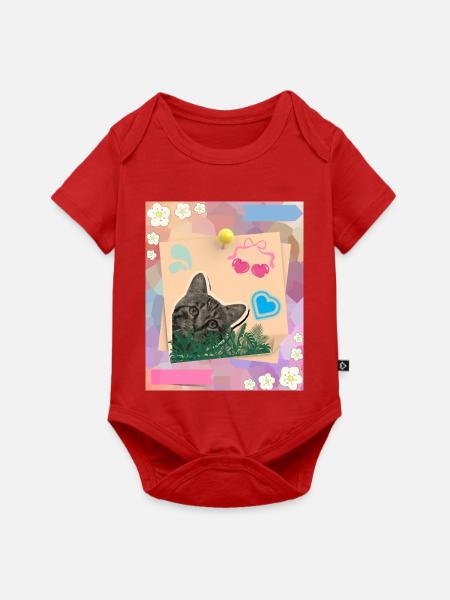 Cat_and_notes_-4500_x_5400_px- - Baby Premium Kurzarmbody - Rot