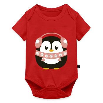 Süßer Pinguin mit Schal und Ohrwärmern in Hellrosa - Baby Premium Kurzarmbody - Rot - Vorne