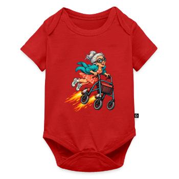 Lustige Oma mit Raketenrollator und Fliegerbrille - Baby Premium Kurzarmbody - Rot - Vorne