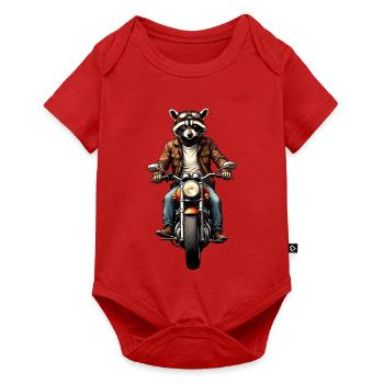 Waschbär auf Oldtimer-Motorrad, Gravur – ohne Text - Baby Premium Kurzarmbody - Rot - Vorne