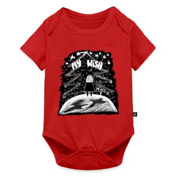 My Wish – Mädchen auf der Erde mit Weihnachtsbaum - Baby Premium Kurzarmbody - Rot - Vorne