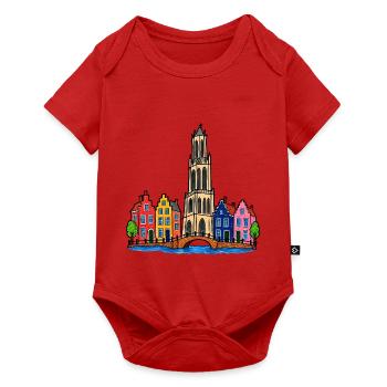 Utrecht Skyline im bunten Wachsmalstil - Baby Premium Kurzarmbody - Rot - Vorne