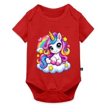 Regenbogen Unicorn auf Wolke - Baby Premium Kurzarmbody - Rot - Vorne