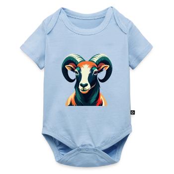 Ram Cartoon Figur Buntes Haustier Tier - Baby Premium Kurzarmbody - Hellblau - Vorne