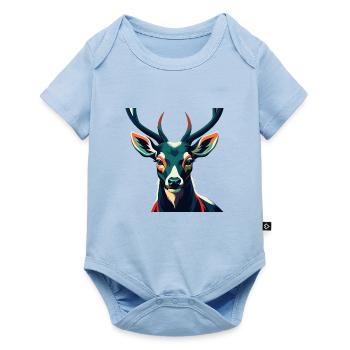 Hirsch Zeichentrickfigur Buntes Haustier Tier - Baby Premium Kurzarmbody - Hellblau - Vorne