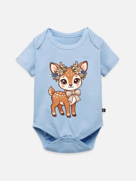 Blumenkranz Reh - Baby Premium Kurzarmbody - Hellblau