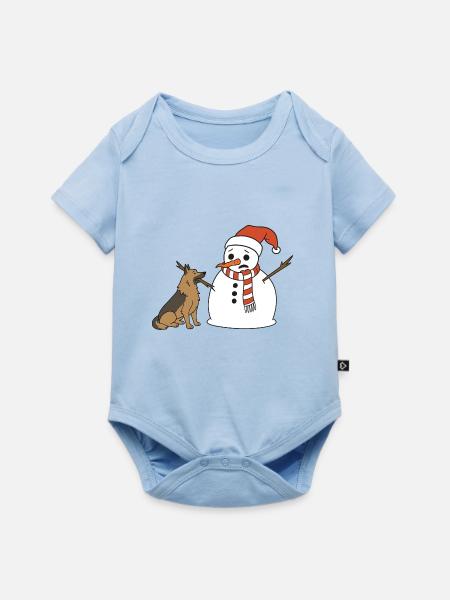 Schäferhund klaut Schneemann den Stockarm - Baby Premium Kurzarmbody - Hellblau