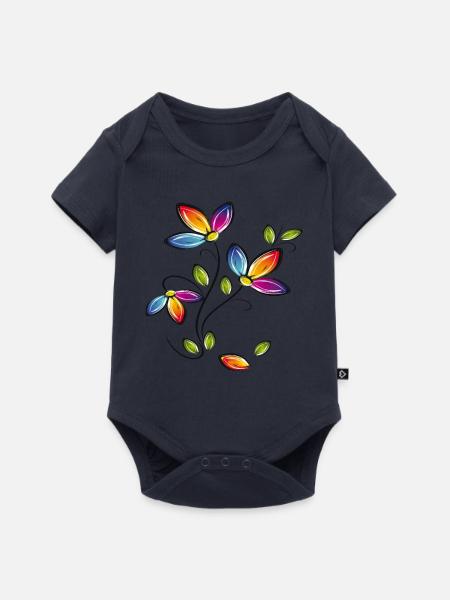 Blumenranke, Flowers - Baby Premium Kurzarmbody - Navy