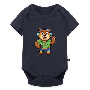 Ours Drôle Dessin Animé Personnage Casque Musique - Body à manches courtes Premium Bébé - bleu marine - Devant