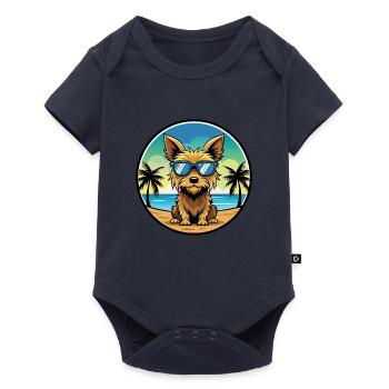 Australian Silky Terrier Hunderasse Cartoon Beach - Baby Premium Kurzarmbody - Navy - Vorne