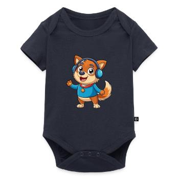 Dog Funny Cartoon Character Headphone Music - Baby Premium short-sleeve bodysuit - navy - Front