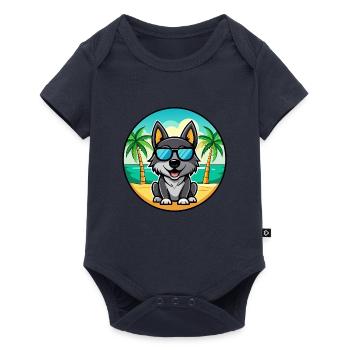 Black Norwegian Elkhound Dog Breed Cartoon Beach - Baby Premium short-sleeve bodysuit - navy - Front