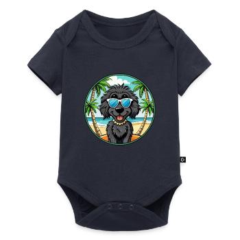 Schwarze russische Terrier Hunderasse Cartoon Sonnenbrille - Baby Premium Kurzarmbody - Navy - Vorne
