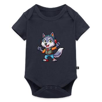 Wolf Lustige Zeichentrickfigur Kopfhörer Musik - Baby Premium Kurzarmbody - Navy - Vorne
