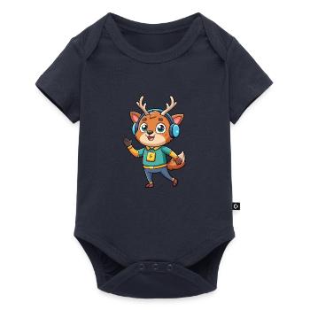 Hirsch Lustige Cartoon Figur Kopfhörer Musik - Baby Premium Kurzarmbody - Navy - Vorne