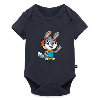 Kaninchen Lustige Cartoon Figur Kopfhörer Musik - Baby Premium Kurzarmbody - Navy - Vorne