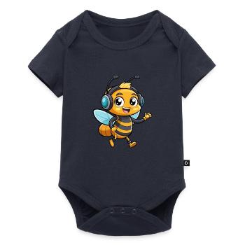 Bee Funny Cartoon Character Headphone Music - Baby Premium short-sleeve bodysuit - navy - Front
