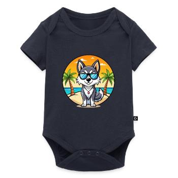 Alaskan Klee Kai Hunderasse Cartoon Sonnenbrille Strand - Baby Premium Kurzarmbody - Navy - Vorne