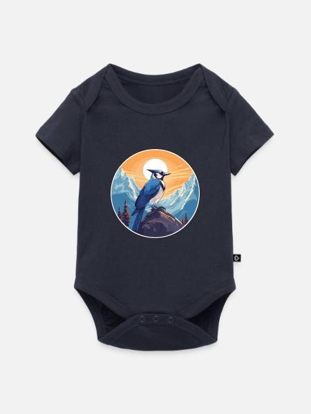 Blauer Eichelhäher Aquarell Karikatur Kawaii Haustier Tier Colo - Baby Premium Kurzarmbody - Navy