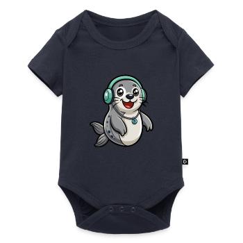 Seal Funny Cartoon Character Musique de casque - Body à manches courtes Premium Bébé - bleu marine - Devant