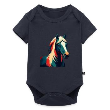 Pony Cartoon Figur Buntes Haustier Tier - Baby Premium Kurzarmbody - Navy - Vorne