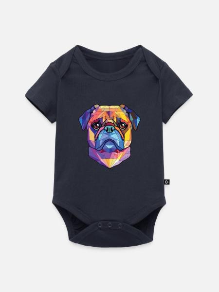 Mops buntes Aquarell Tier Haustier Illustration - Baby Premium Kurzarmbody - Navy